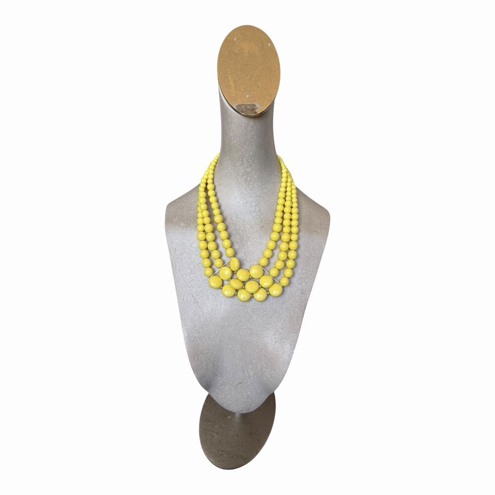 Vintage Yellow Multi Strand Beaded Statement Necklace Bold Retro Costume Jewelry